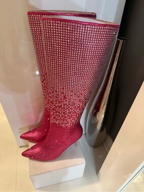 Crystal-Studded Pink Knee-High Stiletto Boots- NEW WITH TAGS BUT NO BOX!!!